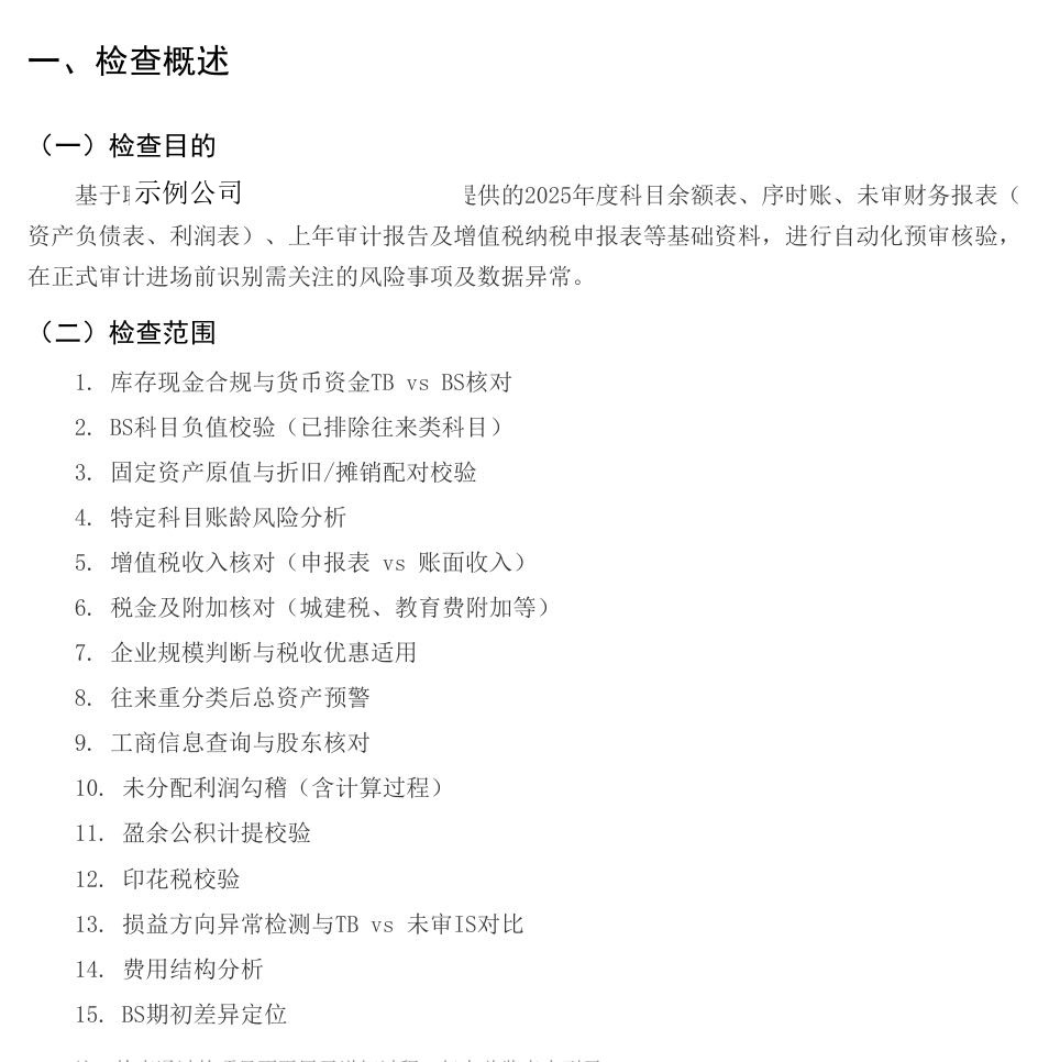 预审检查报告的检查目的与检查范围清单